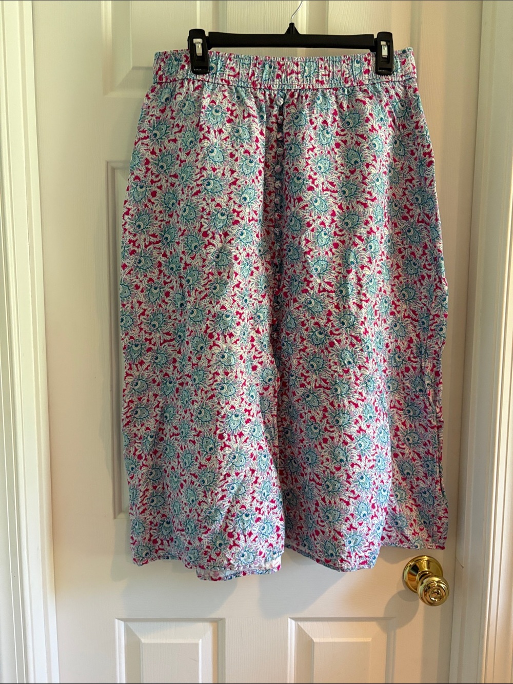 LOFT Floral Print Midi Skirt in Aqua and Pink